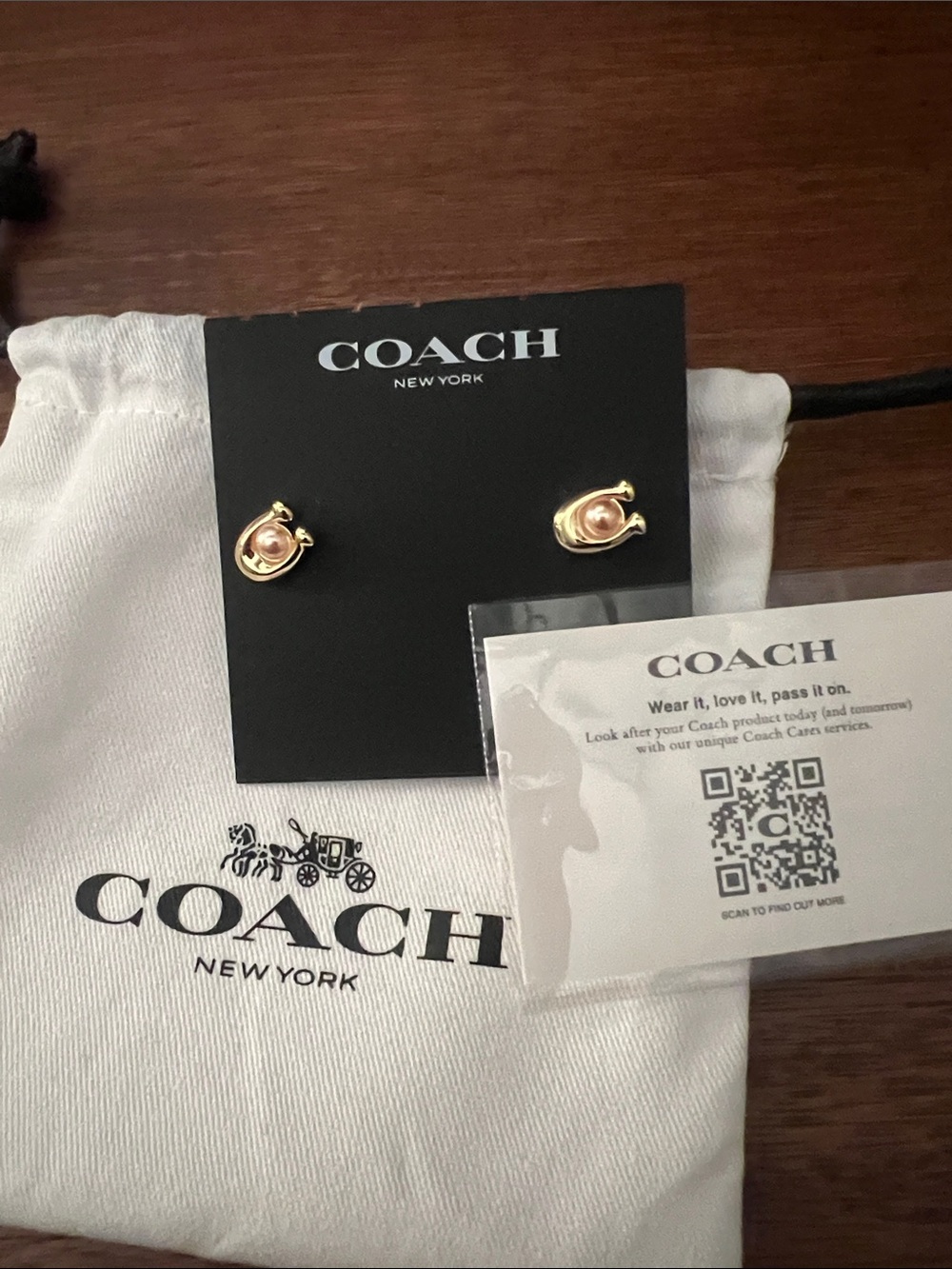 Coach Gold-Tone Stud Earrings with Pink Center